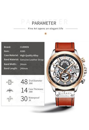 Reloj Curren 8380 Cronógrafo Tablero Blanco - Marrón