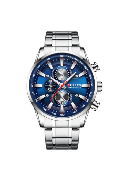 Reloj Curren 8351 Cronógrafo Todo Funcional Acero - Plata Fondo Azul