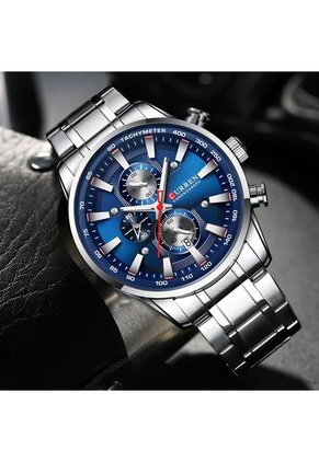 Reloj Curren 8351 Cronógrafo Todo Funcional Acero - Plata Fondo Azul