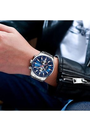 Reloj Curren 8351 Cronógrafo Todo Funcional Acero - Plata Fondo Azul