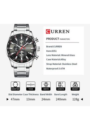 Reloj Curren 8351 Cronógrafo Todo Funcional Acero - Plata Fondo Negro