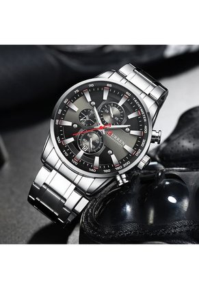 Reloj Curren 8351 Cronógrafo Todo Funcional Acero - Plata Fondo Negro