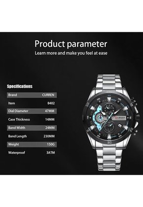 Reloj Curren 8402 Cronógrafo - Plata