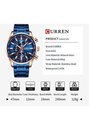 Reloj Curren 8351 Cronógrafo Todo Funcional Acero - Azul