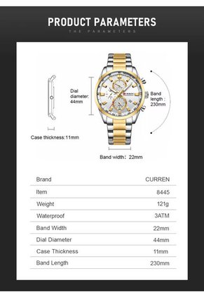 Reloj Curren 8445 Cronógrafo Tablero Blanco - Bicolor