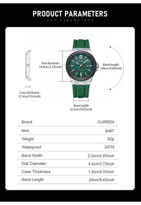 Reloj Curren 8467 Deportivo Tablero Verde - Verde