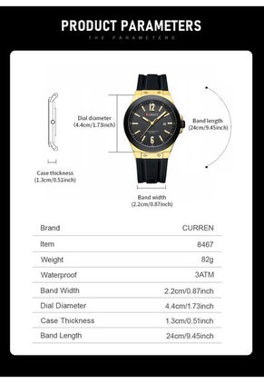 Reloj Curren 8467 Deportivo Marco Dorado - Negro