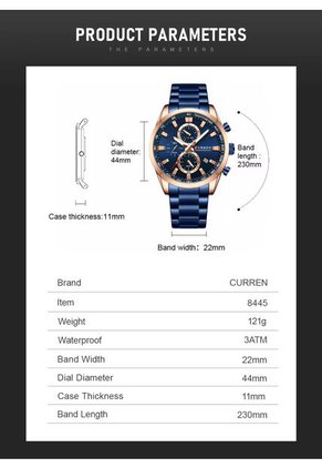 Reloj Curren 8445 Cronógrafo Tablero Azul - Azul