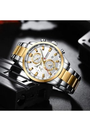 Reloj Curren 8445 Cronógrafo Tablero Blanco - Bicolor