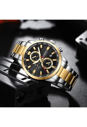 Reloj Curren 8445 Cronógrafo Tablero Negro - Bicolor