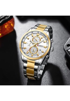Reloj Curren 8445 Cronógrafo Tablero Blanco - Bicolor