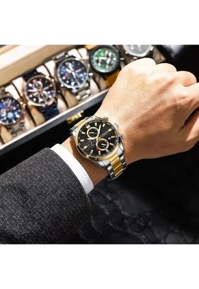 Reloj Curren 8445 Cronógrafo Tablero Negro - Bicolor