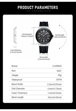 Reloj Curren 8467 Deportivo Marco Plata - Negro