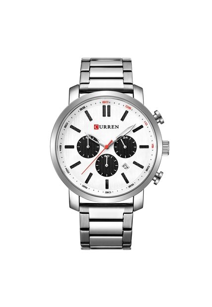 Reloj Curren 8315 Cronógrafo Tablero Blanco - Plata