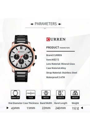 Reloj Curren 8315 Cronógrafo Tablero Blanco - Negro