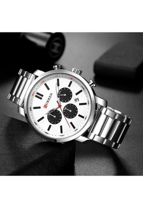 Reloj Curren 8315 Cronógrafo Tablero Blanco - Plata