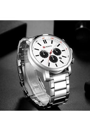 Reloj Curren 8315 Cronógrafo Tablero Blanco - Plata