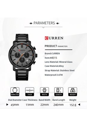 Reloj Curren 8315 Cronógrafo Tablero Negro - Negro