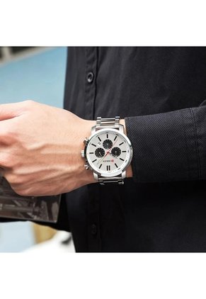 Reloj Curren 8315 Cronógrafo Tablero Blanco - Plata