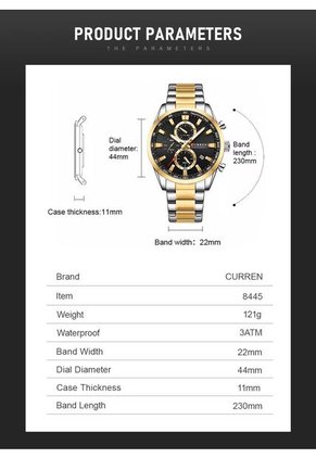 Reloj Curren 8445 Cronógrafo Tablero Negro - Bicolor