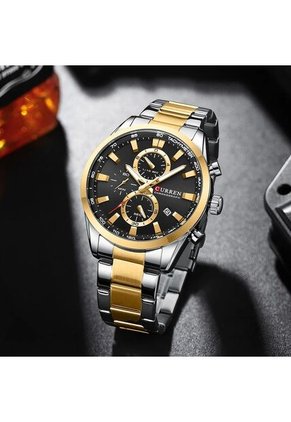 Reloj Curren 8445 Cronógrafo Tablero Negro - Bicolor