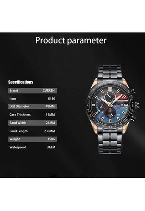 Reloj Curren 8410 Cronógrafo Tablero Azul - Negro