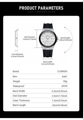 Reloj Curren 8467 Deportivo Tablero Blanco - Negro