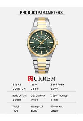 Reloj Curren 8439 Clasico Tablero Verde - Bicolor