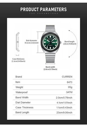 Reloj Curren 8473 Clasico Tablero Verde - Plata
