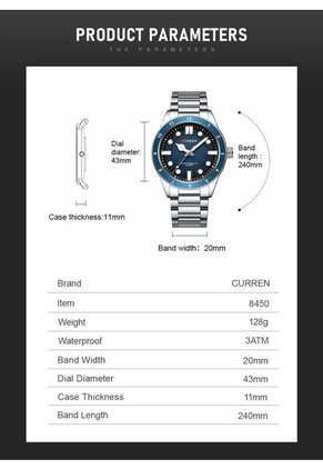 Reloj Curren 8450 Clasico Tablero Azul - Plata
