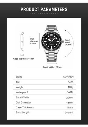 Reloj Curren 8450 Clasico Tablero Negro - Plata