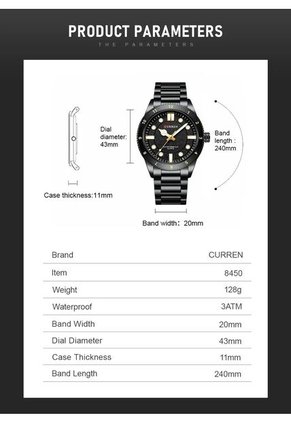 Reloj Curren 8450 Clasico Tablero Negro - Negro