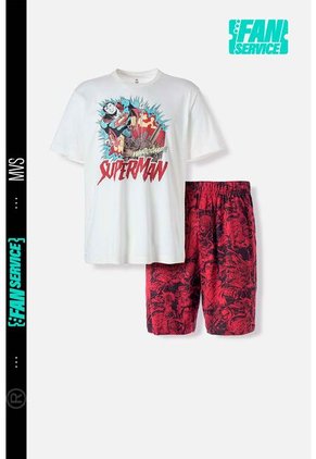 Pijama De Superman Gris Y Rojo Con Bermuda Para Hombre XS