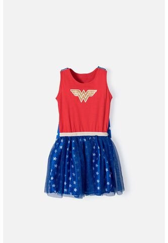 Vestido De Wonder Woman Con Capa De Estrellas Removible Para Niña 8 DC COMICS