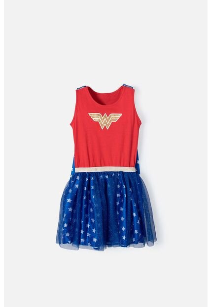 Vestido De Wonder Woman Con Capa De Estrellas Removible Para Niña 8