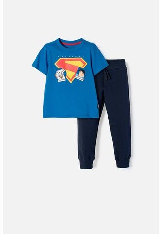 Conjunto De Superman Azul Oscuro De Pantalón Largo Para Niño 2T A 5T 2T DC COMICS