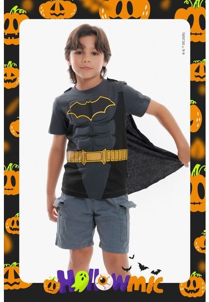 Camiseta De Batman Con Capa Gris Y Negro Para Niño. 12