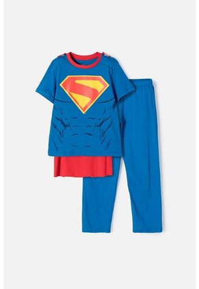 Pijama De Superman Azul Y Roja Con Capa Removible Para Niño 10