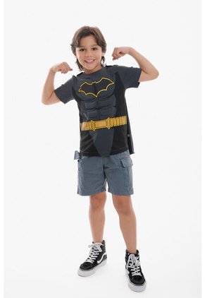 Camiseta De Batman Con Capa Gris Y Negro Para Niño. 10