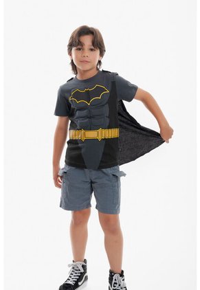 Camiseta De Batman Con Capa Gris Y Negro Para Niño. 10