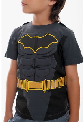 Camiseta De Batman Con Capa Gris Y Negro Para Niño. 12