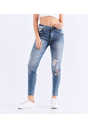 Jean Skinny Para Mujer Bordado Floral Derek