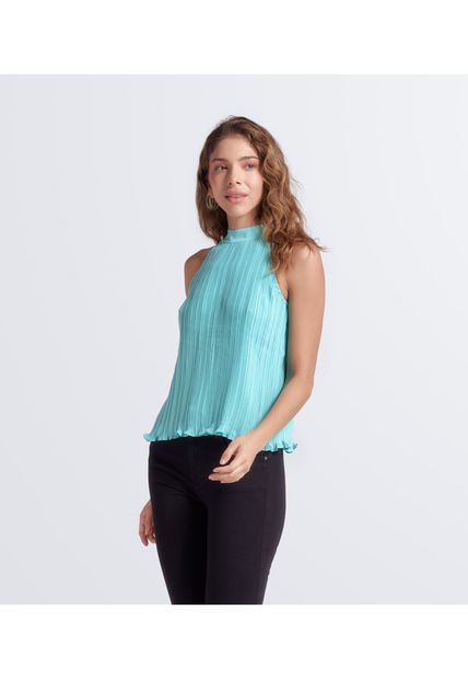 Blusa Plisada Unicolor Cuello Alto Derek