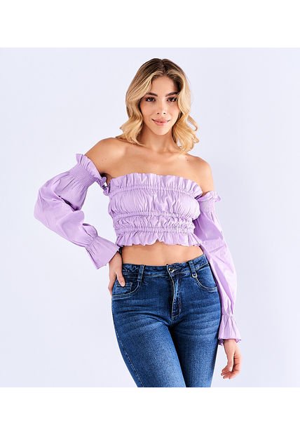 Blusa  Para Mujer Con  Mangas Con Volumen Y Encauchado Derek