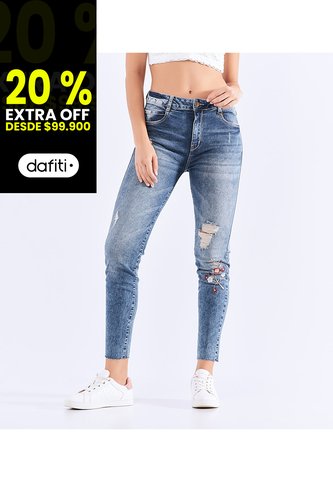 Jean Skinny Para Mujer Bordado Floral Derek Derek