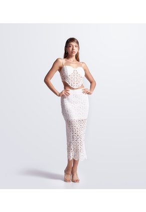 Set Blusa Crop Top Y Fada Larga Unicolor Encaje Derek