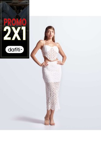 Set Blusa Crop Top Y Fada Larga Unicolor Encaje Derek Derek