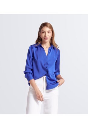 Blusa De Mujer Camisera Manga Larga Unicolor Derek