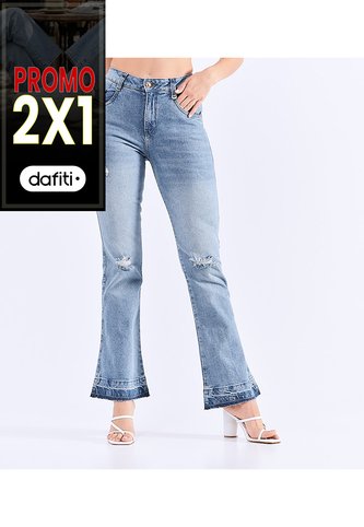 Jean Para Mujer Bota Flare Con Botonera Y Proceso  Derek Derek