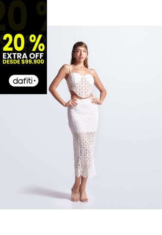 Set Blusa Crop Top Y Fada Larga Unicolor Encaje Derek Derek